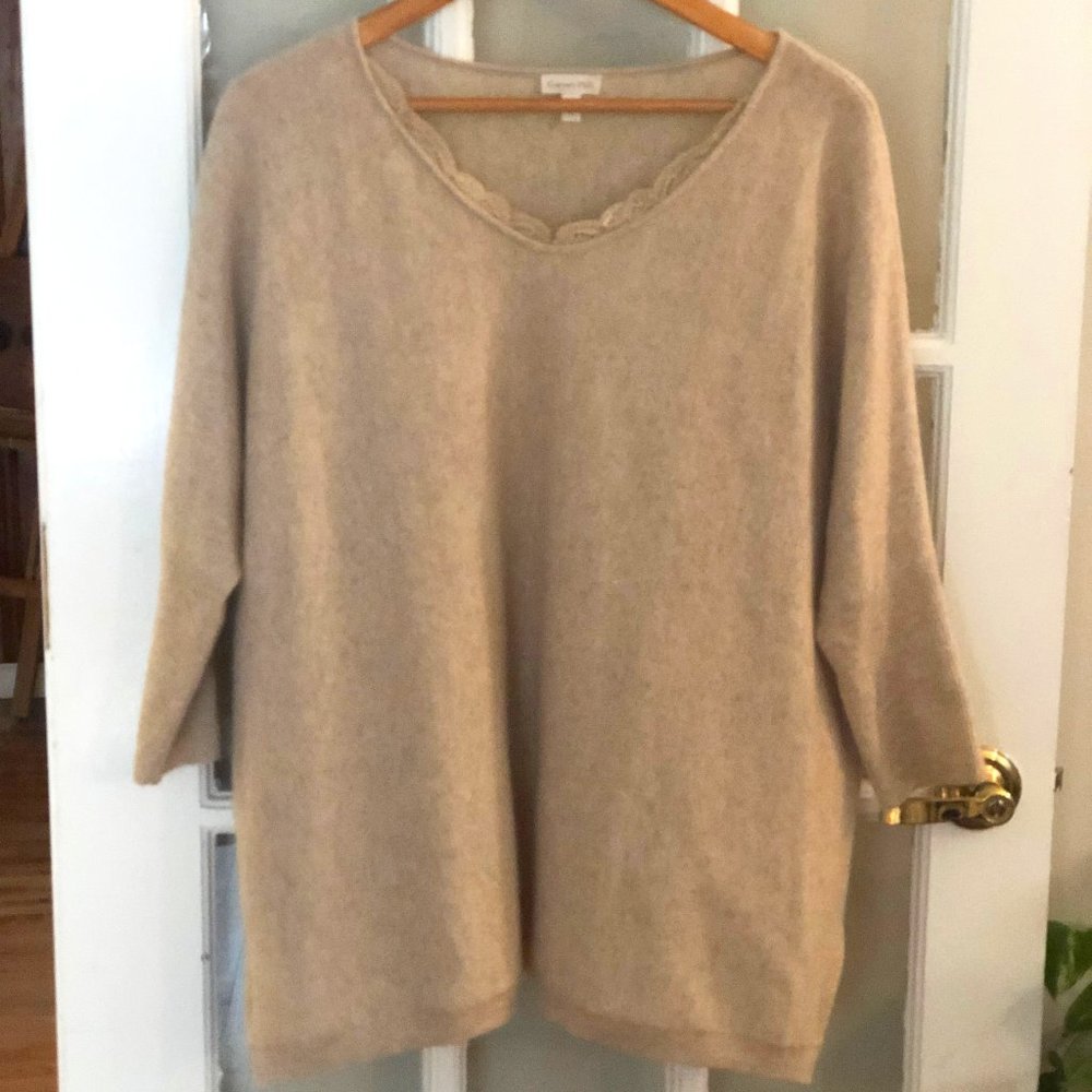Cashmere Batwing V-neck Sweater w/ Lace